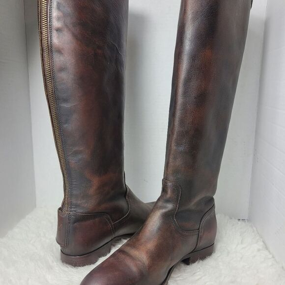 Frye Lindsay Womens Boots Size 8.5 Logo Embroidered Brown Riding Back Side Zip - Picture 4 of 11